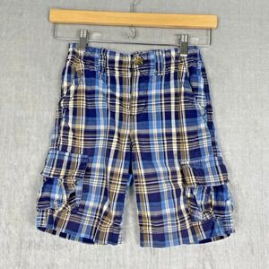 Tommy Hilfiger Boys Cargo Shorts Size 7 Madras Plaid Adjustable Waist Cotton
